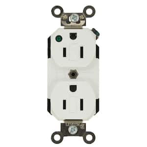 15 Amp Hospital Grade Extra Heavy Duty Self Grounding Duplex Outlet with Power Indicator, White