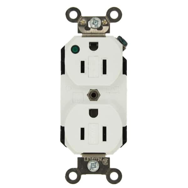 Leviton 15 Amp 125 V Hospital Grade Duplex Outlet/Receptacle w/ Power Indicator, White (1-Pack) 8200-PLW