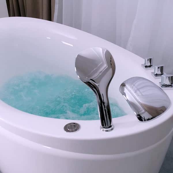 48 in. Acrylic Japanese Style Flatbottom Deep Soaking Freestanding Air Bath Bathtub in White with Seat and Hand Shower