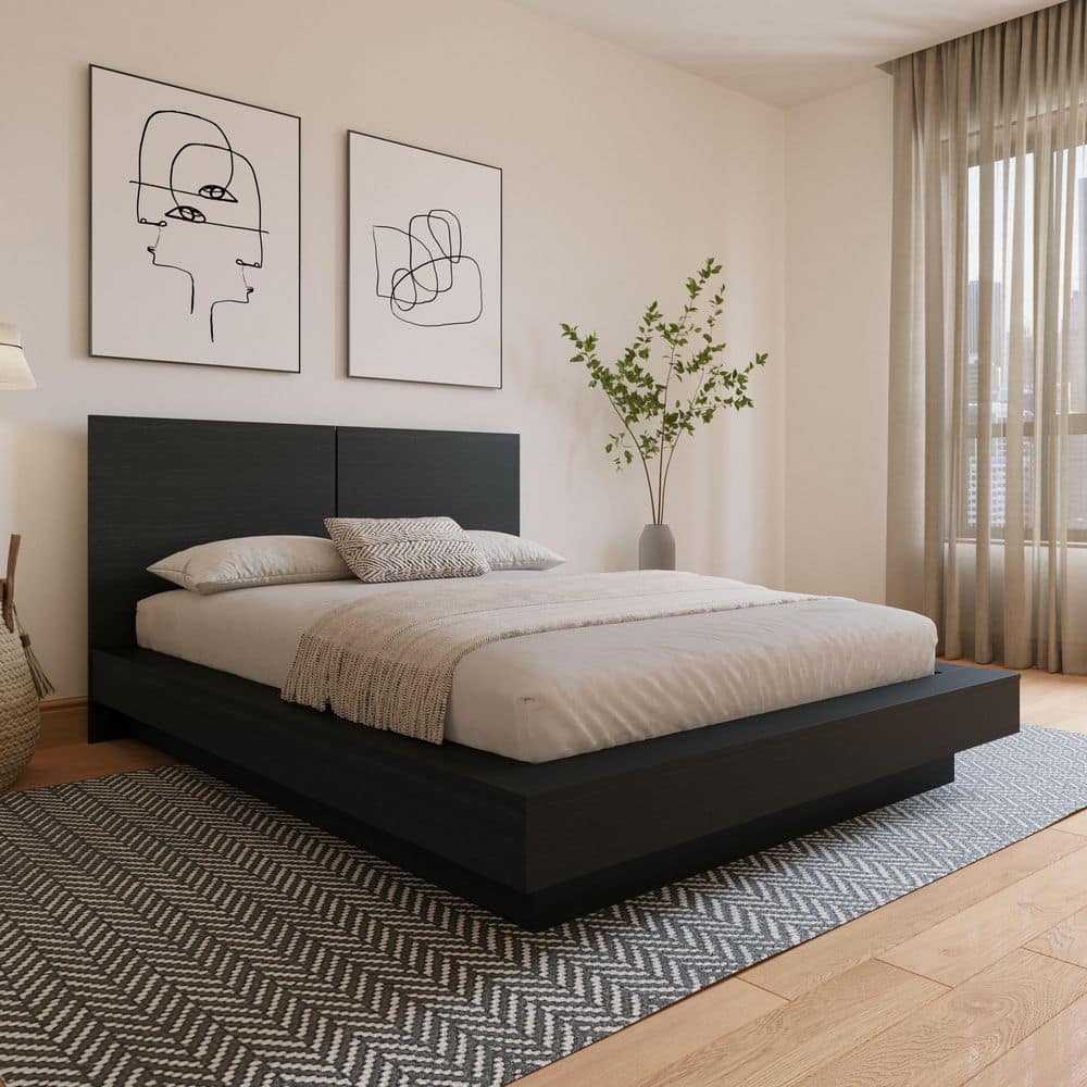 Nexera Napa Black Frame Queen Size Platform Bed with Headboard