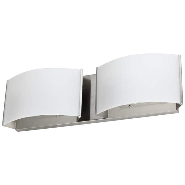 Sunlite 15 in. 2-Light Brushed Nickel Warm White 3000K Dimmable ETL Listed Decorative Wall LED Sconce with Frosted Shades