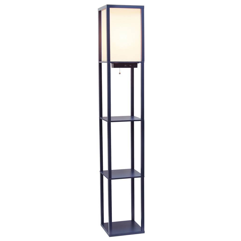 Classix Navy Blue 62.5" 3-Tier Shelf Floor Lamp with Linen Shade