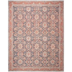 Classic Vintage Navy/Rust 8 ft. x 10 ft. Floral Border Area Rug