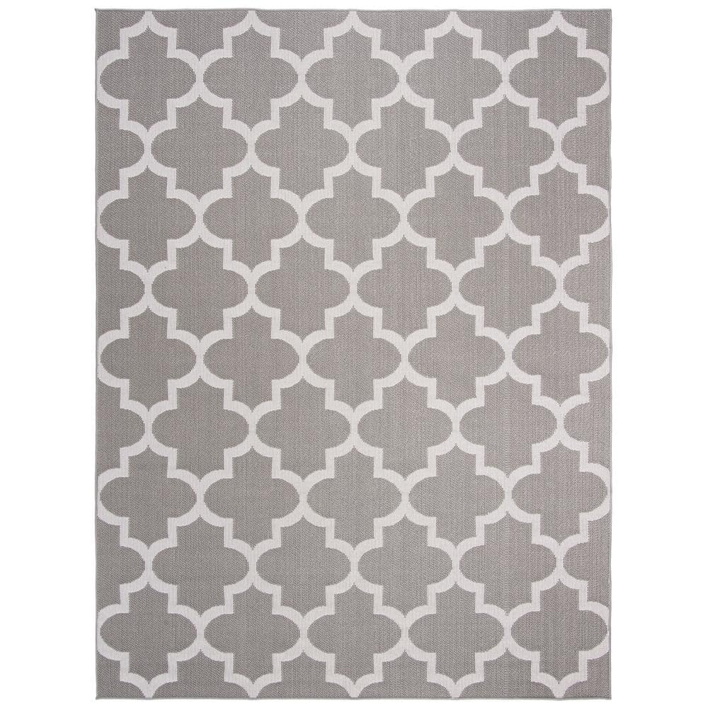 Grey and Ivory 8' x 10' Reversible Synthetic Area Rug