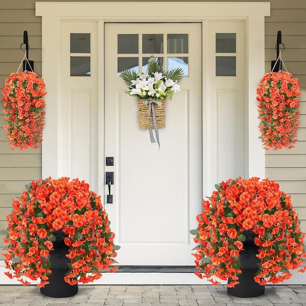 Ghirlanda Di Fiori Rampicanti HyeFlora - 2 Viti Finte Di Gloria Mattutina In Seta, Arancione, Per Esterni UV Resistenti, Lunghezza 49 Cm