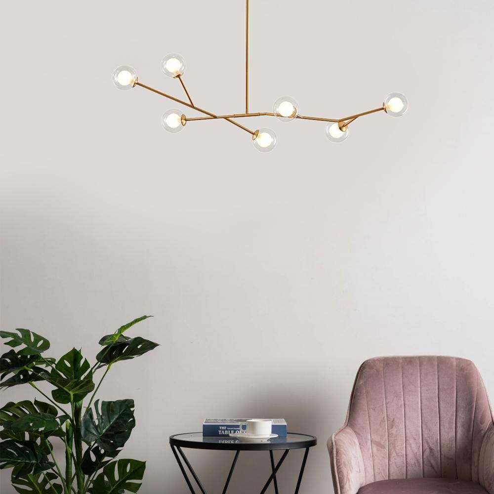 Brass and Crystal 7-Light Adjustable Chandelier