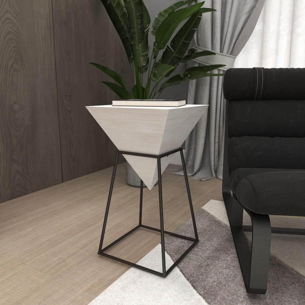 Triangular Wood and Metal Accent Table with White Top