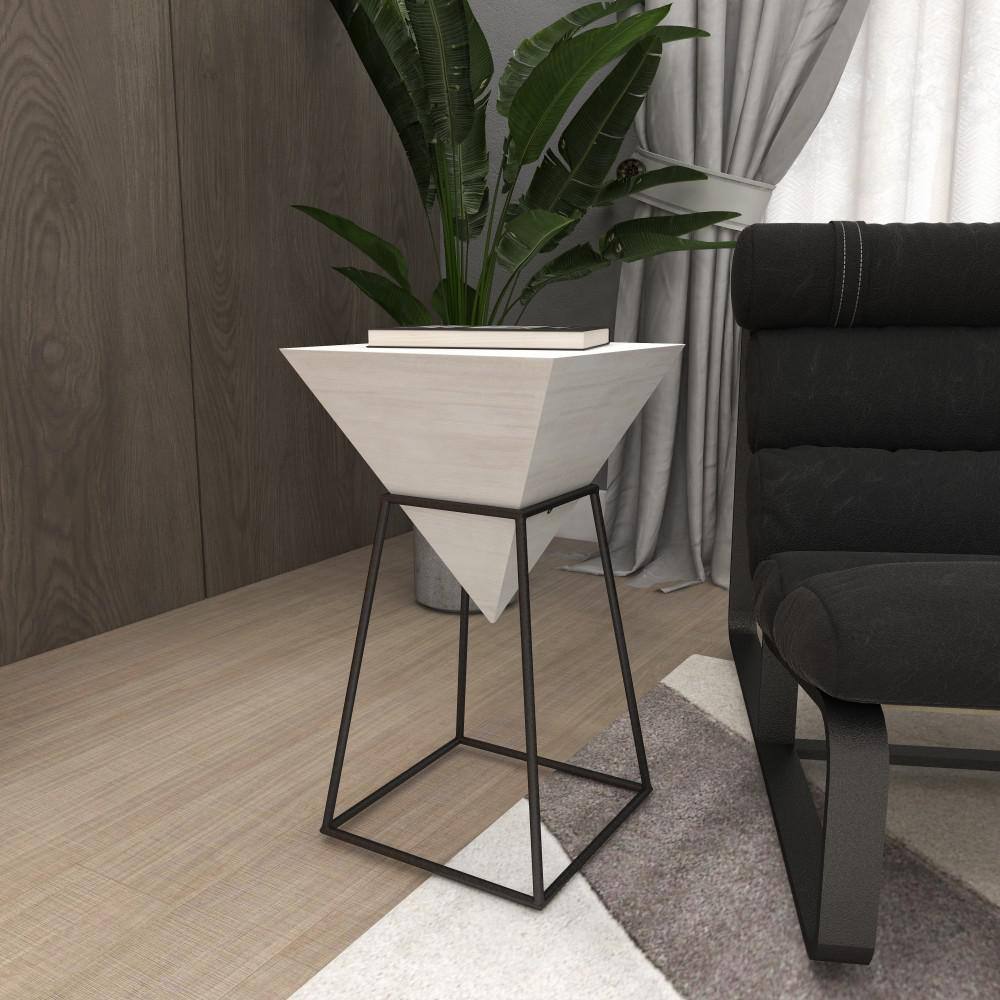 Triangular Wood and Metal Accent Table with White Top
