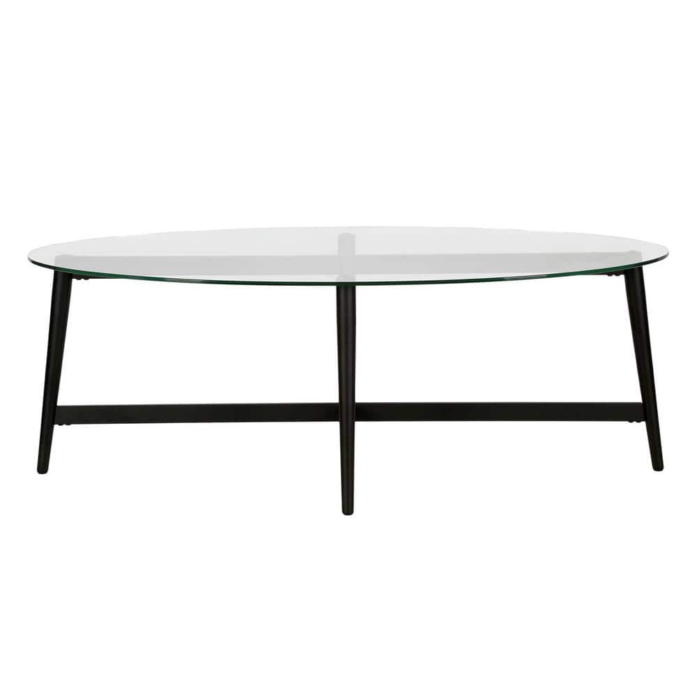 Mid-Century Blackened Bronze Oval Glass Coffee Table