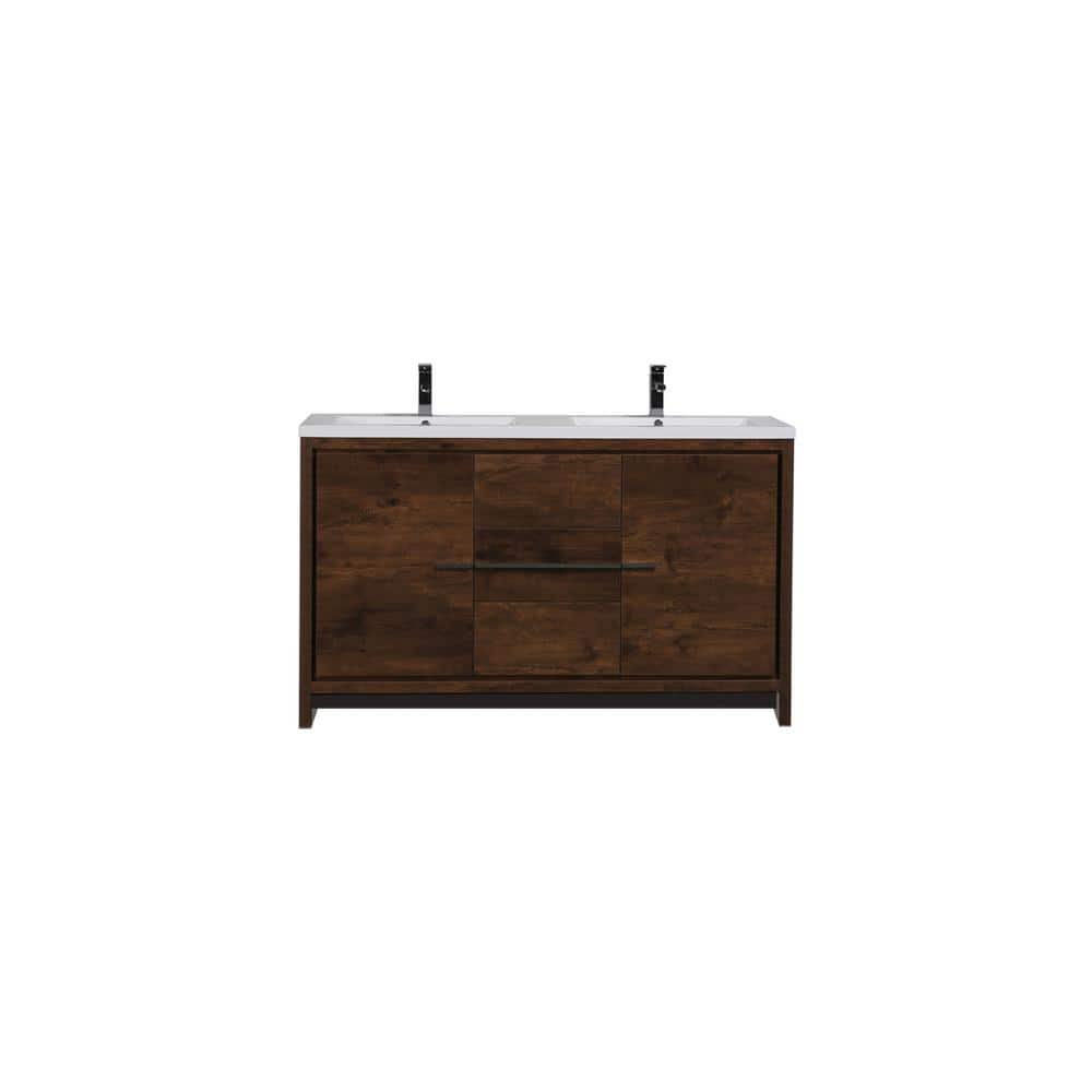 Moreno Bath Dolce 60 in. W Bath Vanity in Rosewood with Reinforced Acrylic Vanity Top in White with White Basins -  MD660DRW