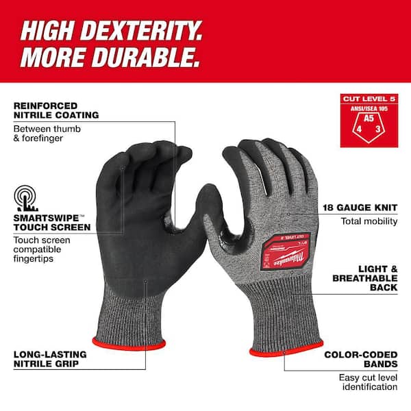 XX-Large High Dexterity Cut 5 Resistant Nitrile Dipped Outdoor and Work Gloves
