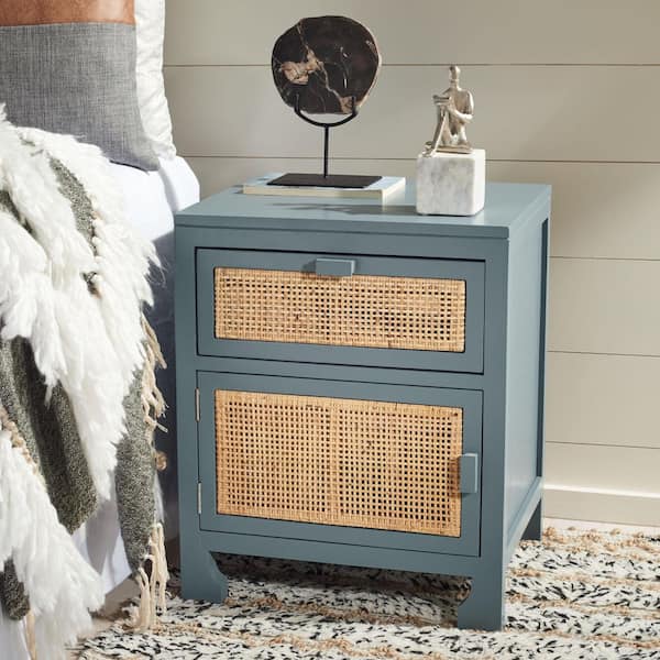 SAFAVIEH Dave Blue Gray/Natural 1-Drawer Nightstand NST4003B - The