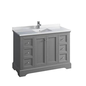 Windsor 48 in. W Traditional Bathroom Vanity in Gray Textured, Quartz Stone Vanity Top in White with White Basin