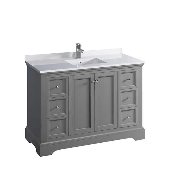 Fresca Windsor 48 in. W Traditional Bathroom Vanity in Gray Textured, Quartz Stone Vanity Top in White with White Basin