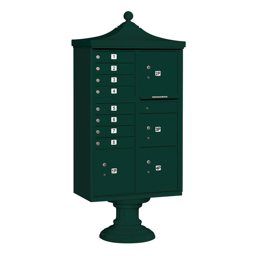 Salsbury Industries 8-Compartment Post-Mount Regency Decorative Cluster Box  Unit Type VI USPS Access in Green 3306R-GRN-U