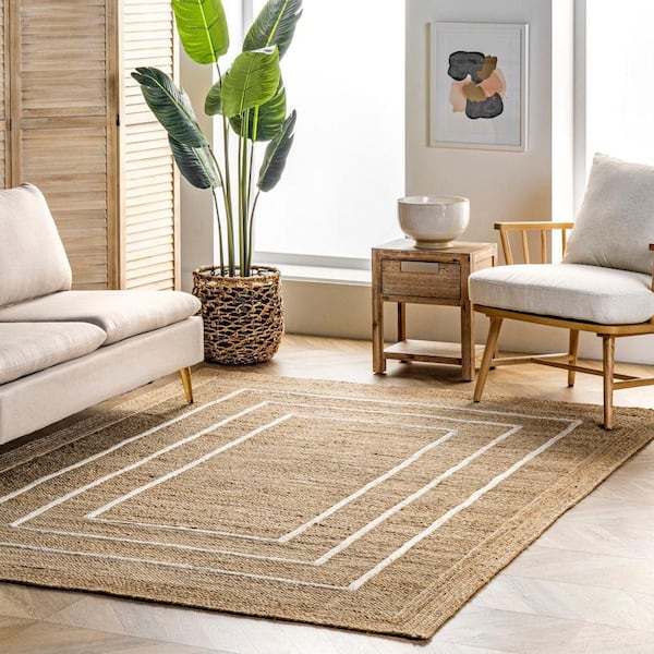Elemore Geometric Jute Ivory 6 ft. x 9 ft. Indoor/Outdoor Patio Rug