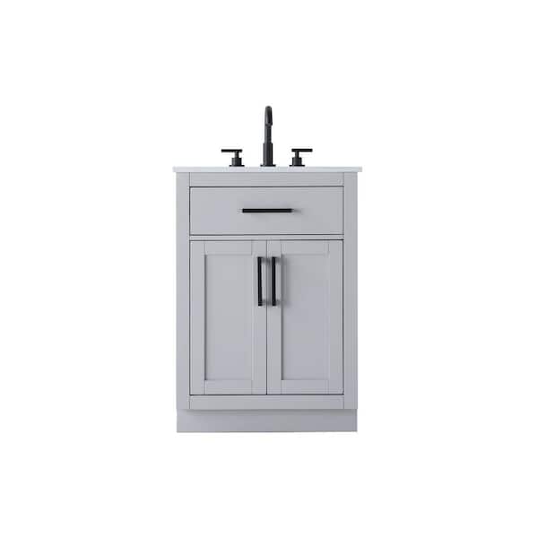 24 in. Single Sink Grey Bath Vanity with White Engineered Marble Top