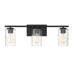 24 in. W x 8.63 in. H 3-Light Matte Black Bathroom Vanity Light with Clear Cylinder Glass Shades