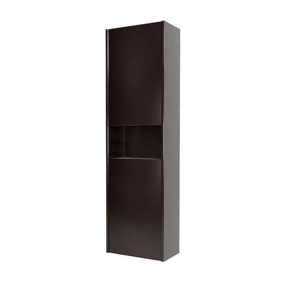 Wyndham Collection Sarah 16 in. W x 56 in. H x 9 in. D Wall-Mounted Bathroom Storage Side Cabinet in Espresso