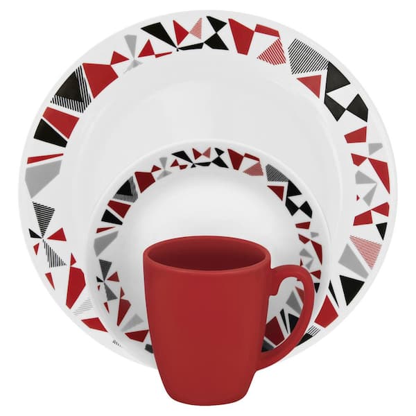 Corelle 16-Piece Patterned Mosaic Red Glass Dinnerware Set (Service for 4)