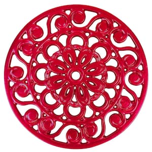 7.75 in. Decorative Cast Iron Metal Trivets (Red, Set of 3)