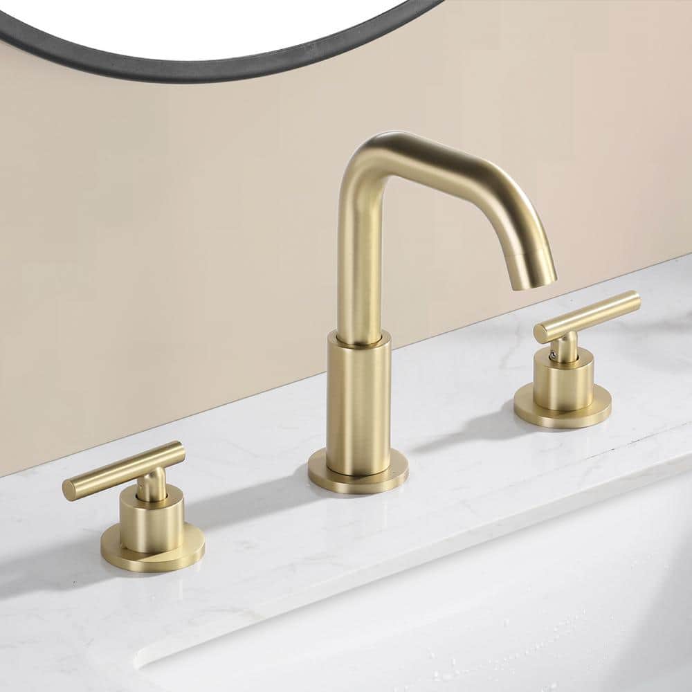 Brushed Gold Solid Brass Widespread Bathroom Faucet