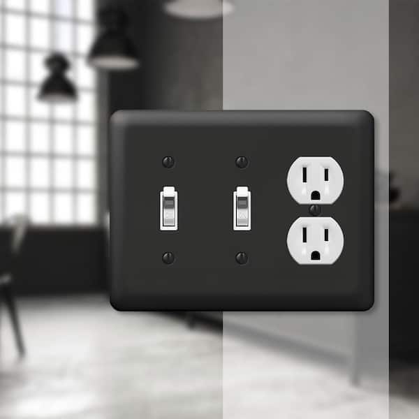 Declan 3 Gang 2-Toggle and 1-Duplex Steel Wall Plate - Black