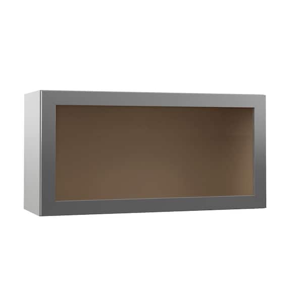 Hampton Bay Designer Series Tayton Assembled 36 in. x 18 in. x 12 in. Lift Up Door with Glass Wall Kitchen Cabinet in Heron Gray