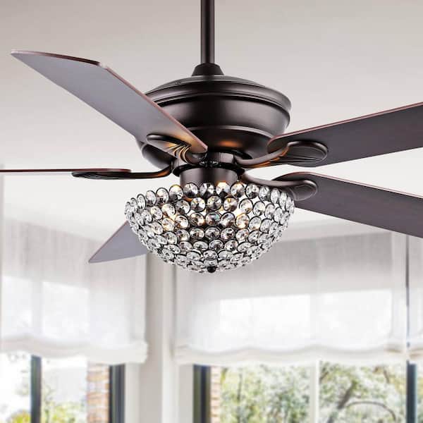 JONATHAN Y Cammy 52 in. Oil Rubbed Bronze 3-Light Traditional Transitional Iron Includes Remote LED Celling Fan