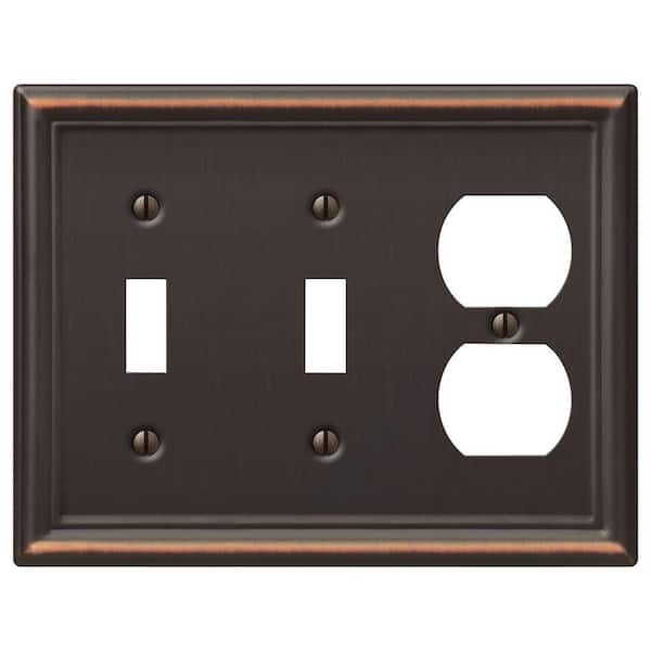 AMERELLE Ascher 3 Gang 2-Toggle and 1-Duplex Steel Wall Plate - Aged Bronze