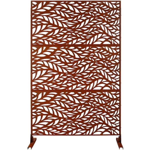 Tidoin 6.3 ft. x 4 ft. Rust Red Steel Freestanding Flat Flat Top Decorative Privacy Screen Metal Fence Panel