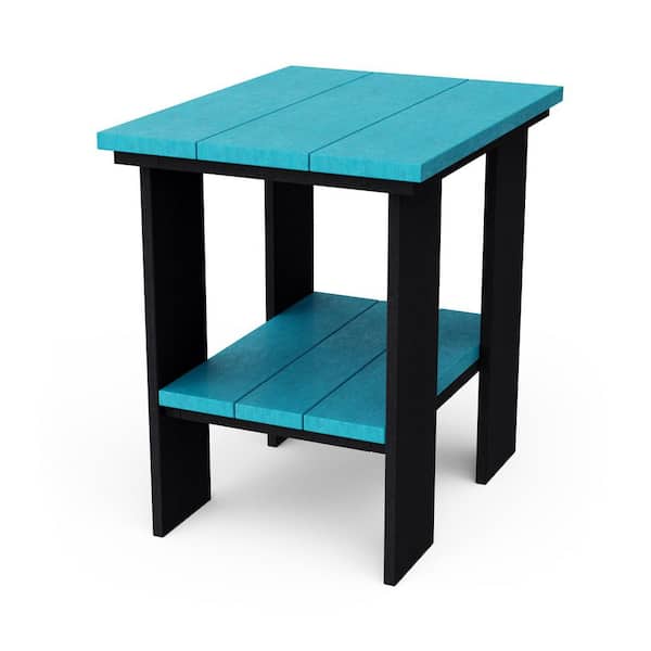 1-Piece Light Blue Composite Outdoor Side Table with Convex Edge