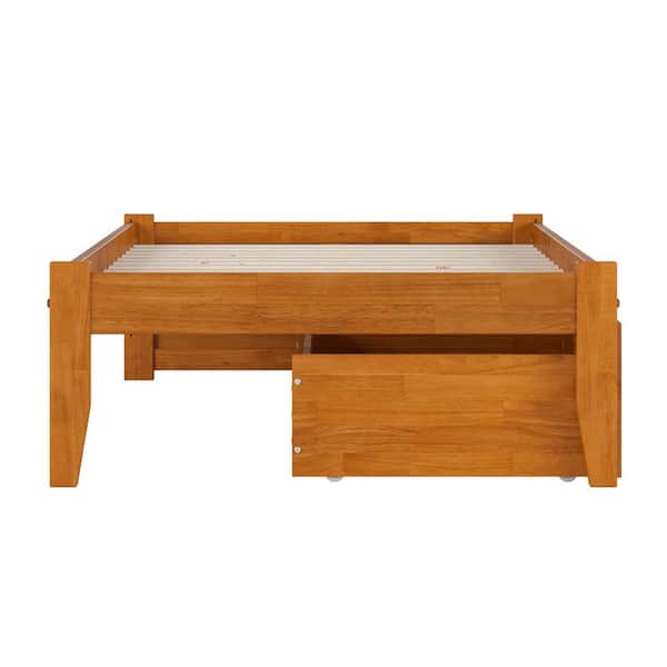 Concord Light Toffee Natural Bronze Solid Wood Frame Twin XL Platform Bed with Footboard and Storage Drawers