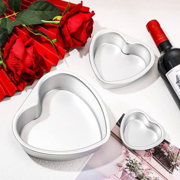 7-Piece Aluminum Heart Shaped Cake Pan Set Nonstick Removable Bottom Baking Mould for Cakes Desserts