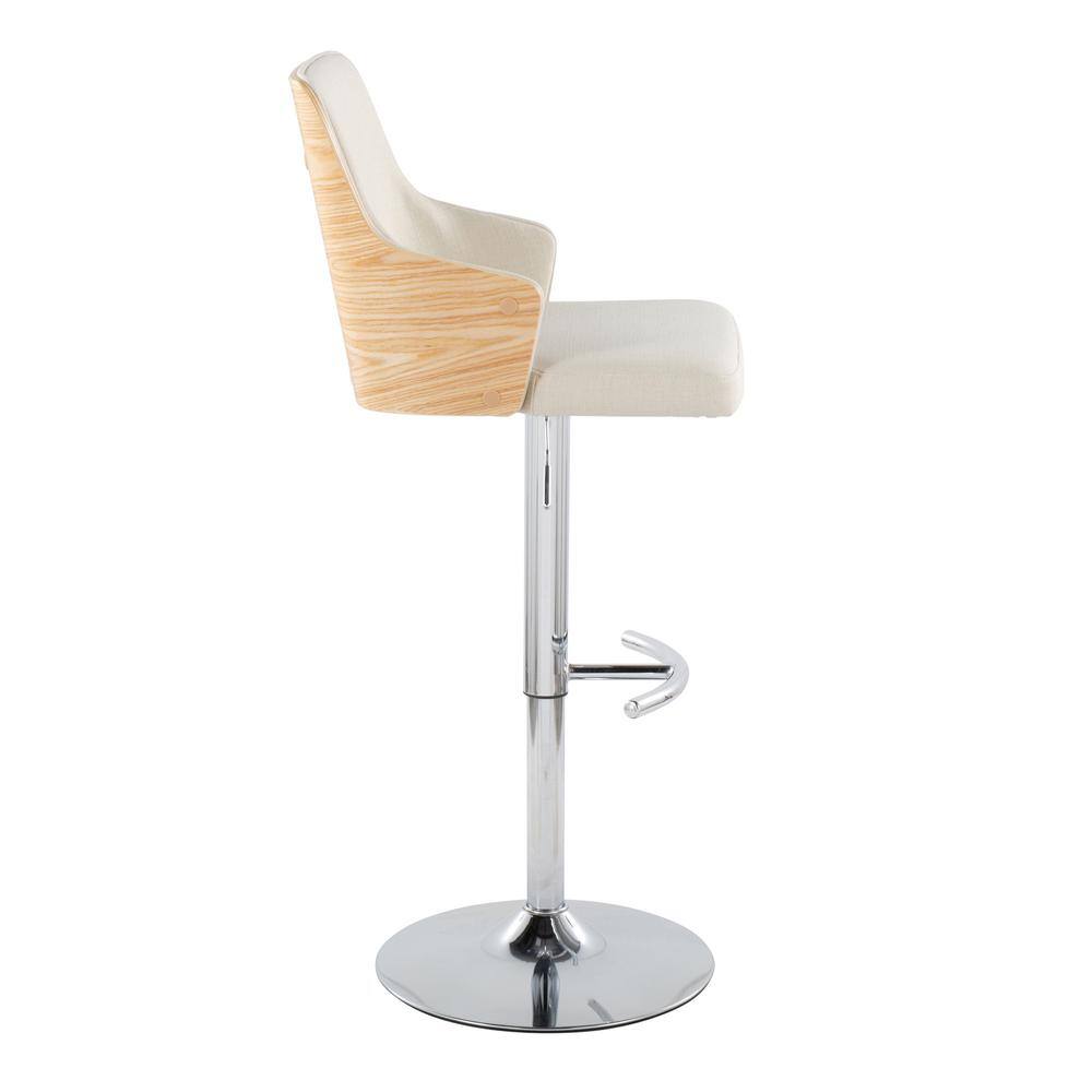 Stella Adjustable Cream Fabric and Chrome Swivel Barstool Set