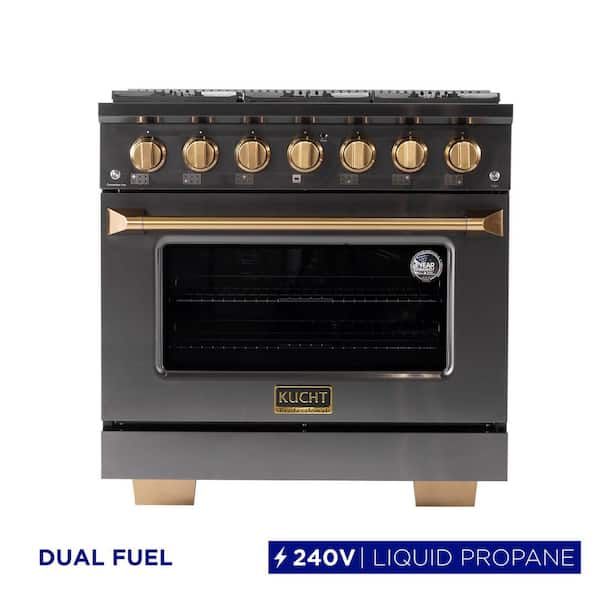 Gemstone Professional 36 in. 5.2 cu. ft. Dual Fuel Range for Propane Gas w/Convection Oven in Titanium Stainless Steel