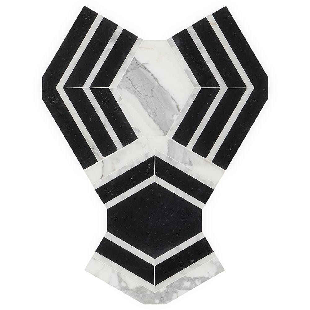 Black and White Geometric Marble Mosaic Tile for Indoor/Outdoor Use