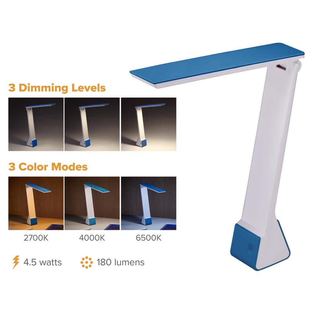 Cordless Adjustable Gray and Blue LED Desk Lamp
