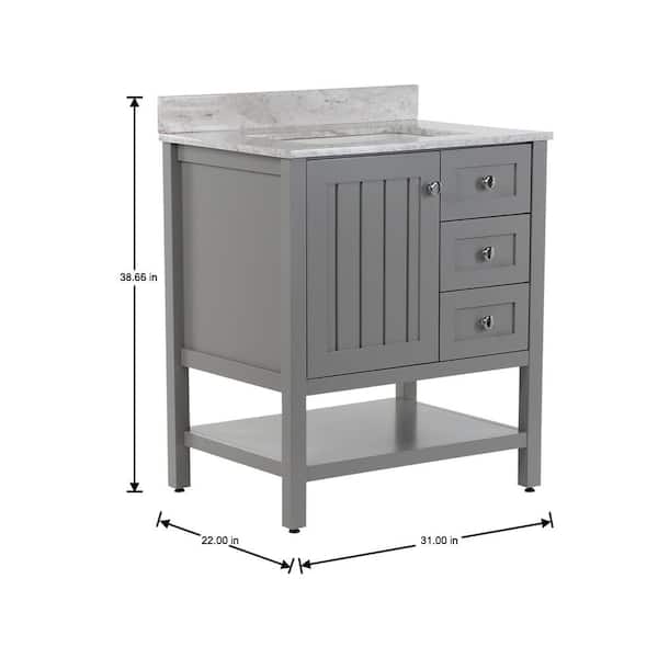 Lanceton 31 in. Single Sink Sterling Gray Bath Vanity with Winter Mist Cultured Marble Top (Assembled)