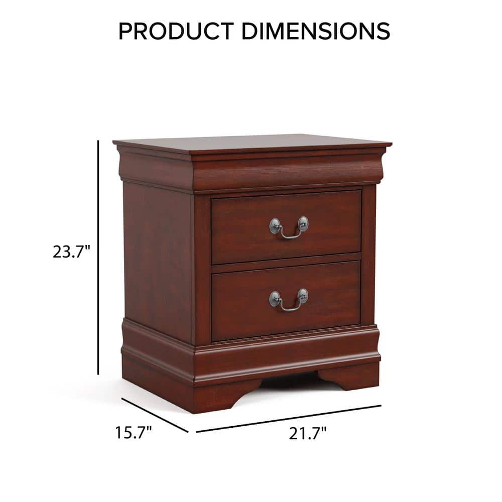 White Solid Wood 2-Drawer Nightstand with Antique Handles