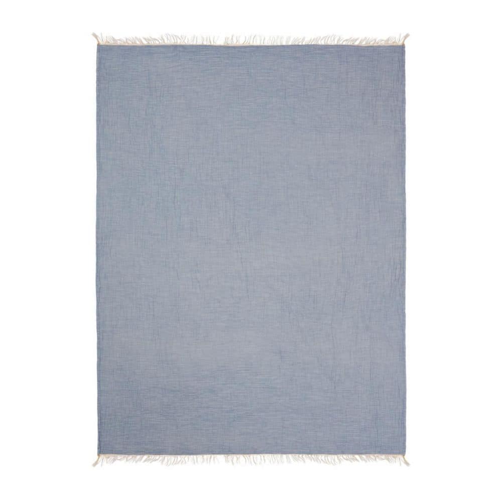 Blue Solid Color Cotton Throw Blanket