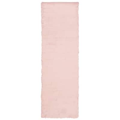 Faux Sheep Skin Pink 3 ft. x 6 ft. Solid Runner Rug