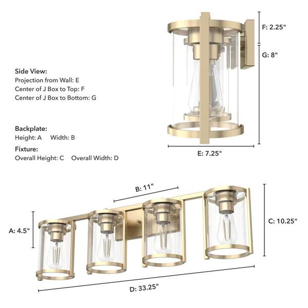 Hunter - Astwood 33.25 in. 4-Light Alturas Gold Vanity Light with Clear Glass Shades Bathroom Light