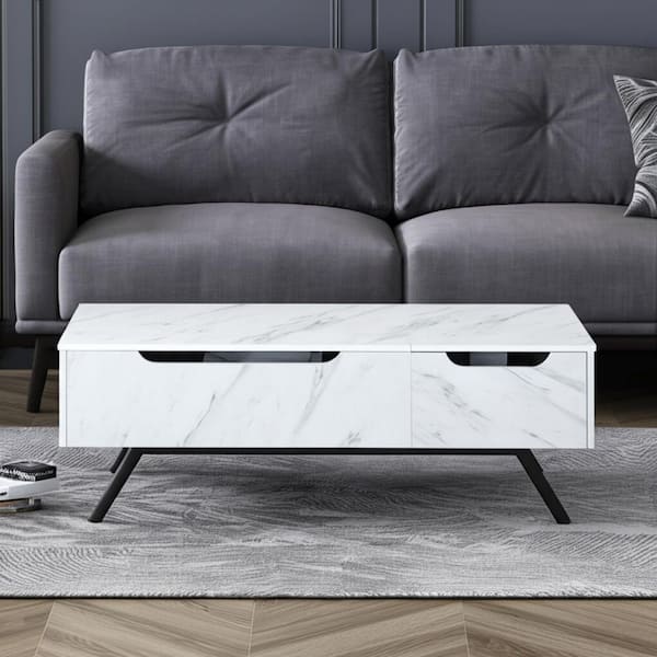 48.00 in. Black, White Rectangle MDF Coffee Table