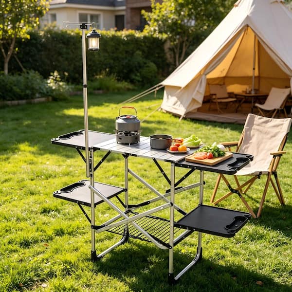 Folding Camping Kitchen Table - Portable Outdoor Cooking Station
