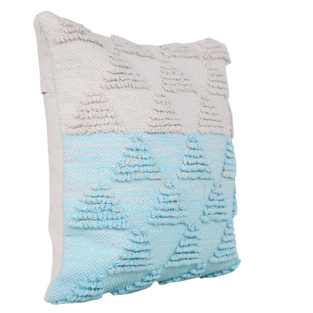 20" Blue and Off-White Geometric Cotton Throw Pillow