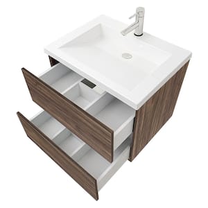 Air Wall Mount 25 in. W x 19 in. D x 20 in. H Single Sink Floating Bath Vanity in Walnut with White Cultured Marble Top