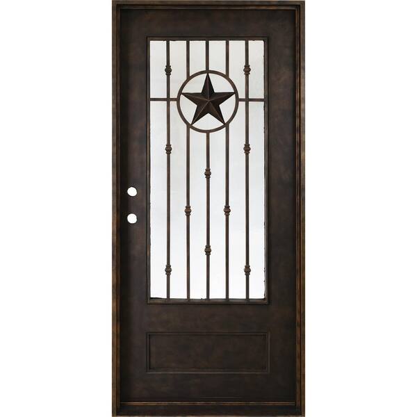 Steves & Sons 37.5 in. x 81 in. Texas Star Antique Rubbed Bronze Right-Hand Inswing Painted Decorative Iron Prehung Front Door