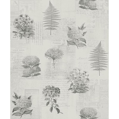 Mixed Flowers Grey Field Notes Paper Strippable Roll (Covers 56.4 sq. ft.)