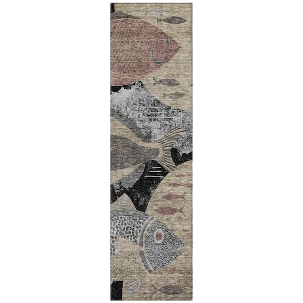 Chantille Machine Washable Indoor/Outdoor Abstract ACN2447 Black 2 ft. x 7 ft. Runner Rug